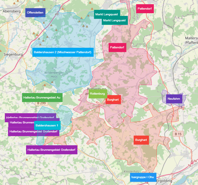 Karte mit den einzelnen Versorgungsgebieten der Rottenburger Gruppe